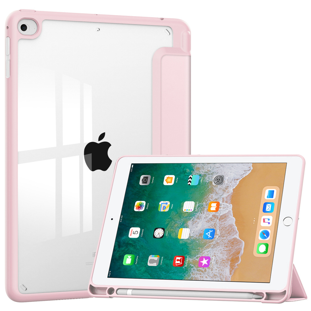 Cover For 9.7-inch iPad Air 1/2nd, iPad 9.7 2017/2018 Tablet, Flip Acylic Back Case With Pencil Holder