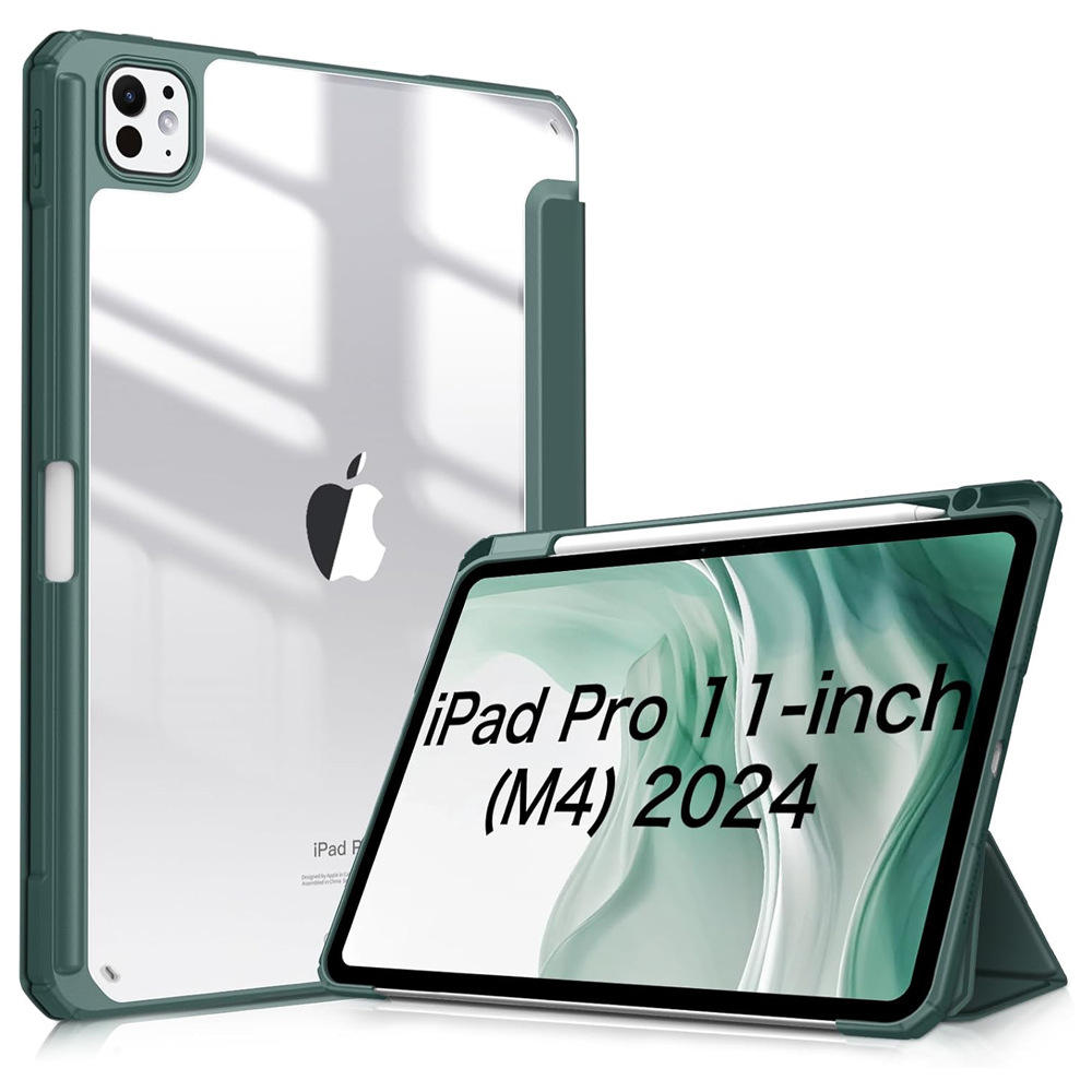 Case for iPad Air 11 (Air 6) 2024, iPad Air4/Air5 10.9 and iPad 2018-2022 pro11, Acrylic Clear Tri-folding Stand With Pencil Holder ﻿