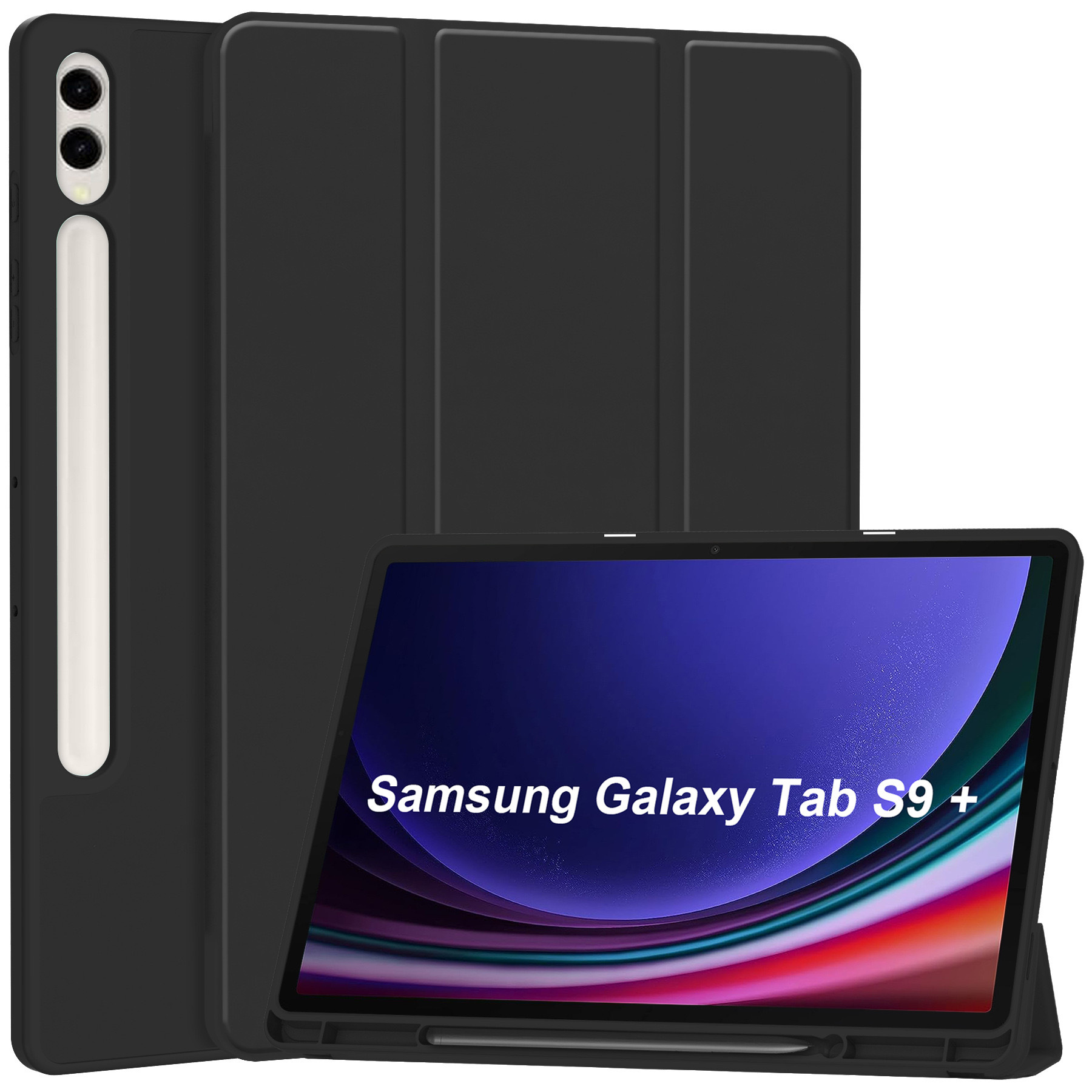 For Samsung Galaxy Tab S9/Tab S9 Plus Case, Tri-folding Flip Ultra Slim Portable Leather Protective Sleeve