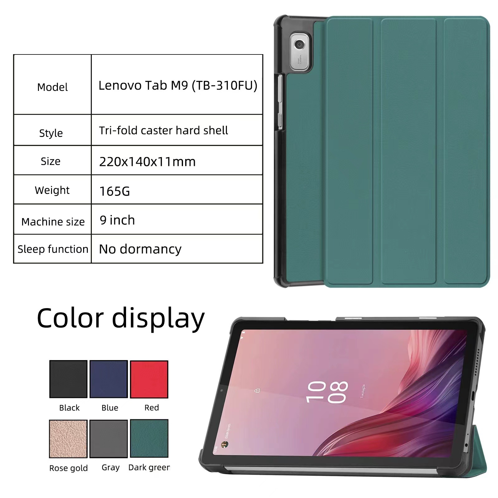 Case for Lenovo Tab M9 TB-310FU 9-inch, Tri-fold Flip Ultra Slim Portable Protective Sleeve